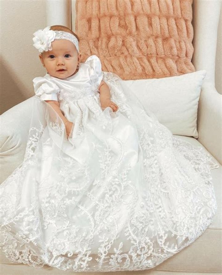 33" Short Sleeve Gown with Hand Embroidery and Pin Tuc,Baptism and Christening Outfits, Dresses & Suits. — Blessed Celebration