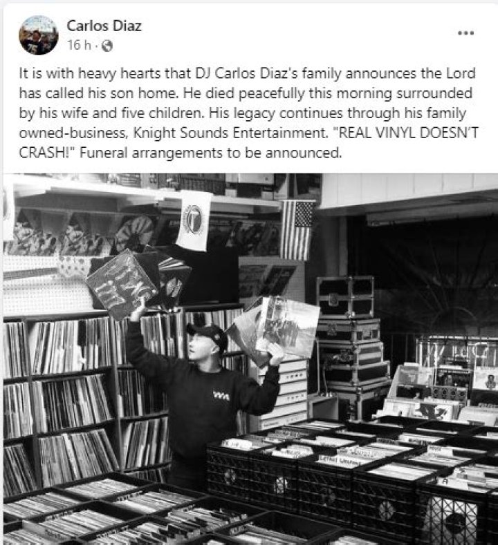 Legendary Dj Carlos Diaz Obituary and Funeral Details