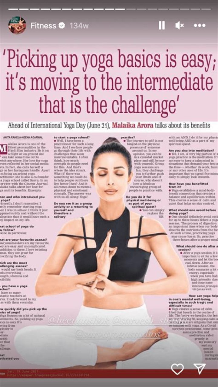 Malaika Arora in Two-Piece Workout Gear Poses With Yoga Buddy