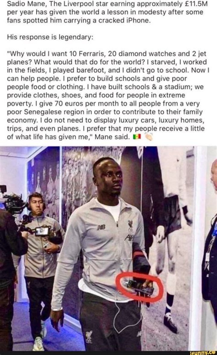 Sadio Mane spotted with cracked iPhone Leaves Fans In State of Shock -Despite earning £150,000-a-week